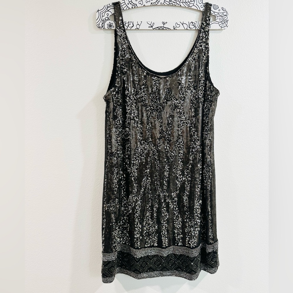 Haute Hippie Black and Silver Sequin Midi Dress